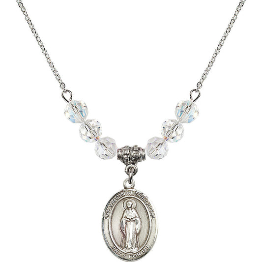 Sterling Silver Virgin of the Globe Birthstone Necklace with Crystal Beads - 8345