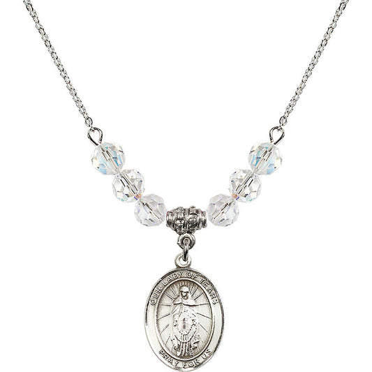 Sterling Silver Our Lady of Tears Birthstone Necklace with Crystal Beads - 8346