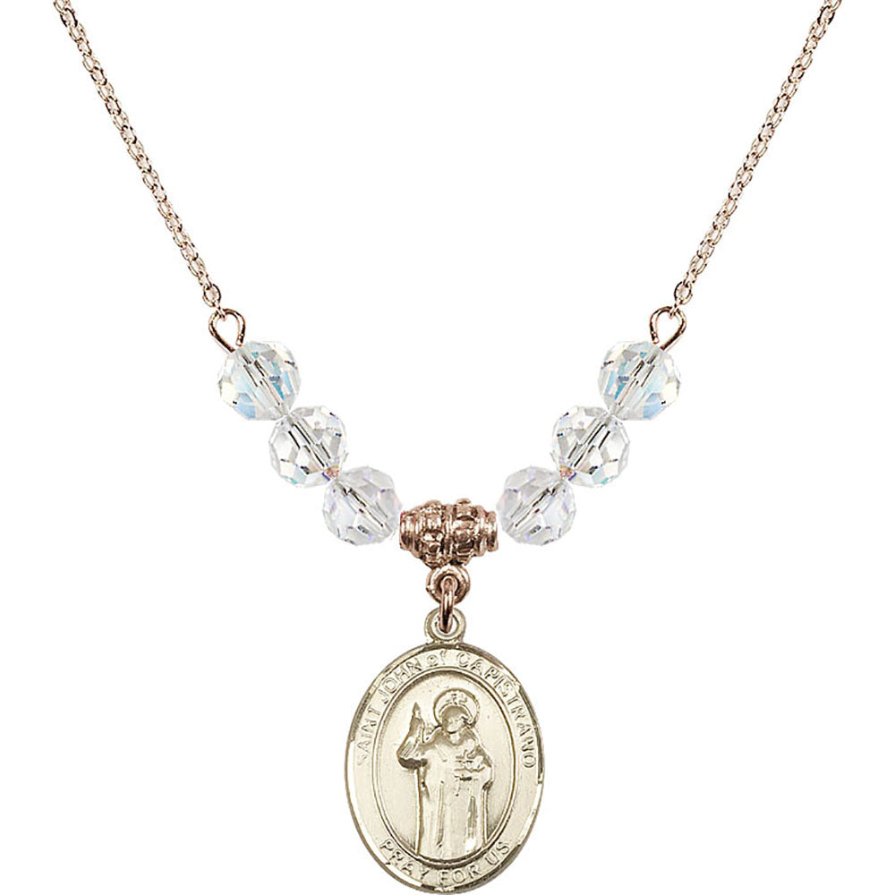14kt Gold Filled Saint John of Capistrano Birthstone Necklace with Crystal Beads - 8350