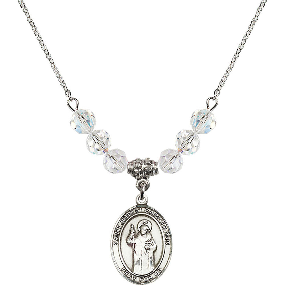 Sterling Silver Saint John of Capistrano Birthstone Necklace with Crystal Beads - 8350