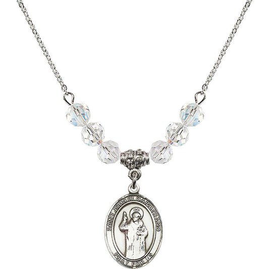 Sterling Silver Saint John of Capistrano Birthstone Necklace with Crystal Beads - 8350