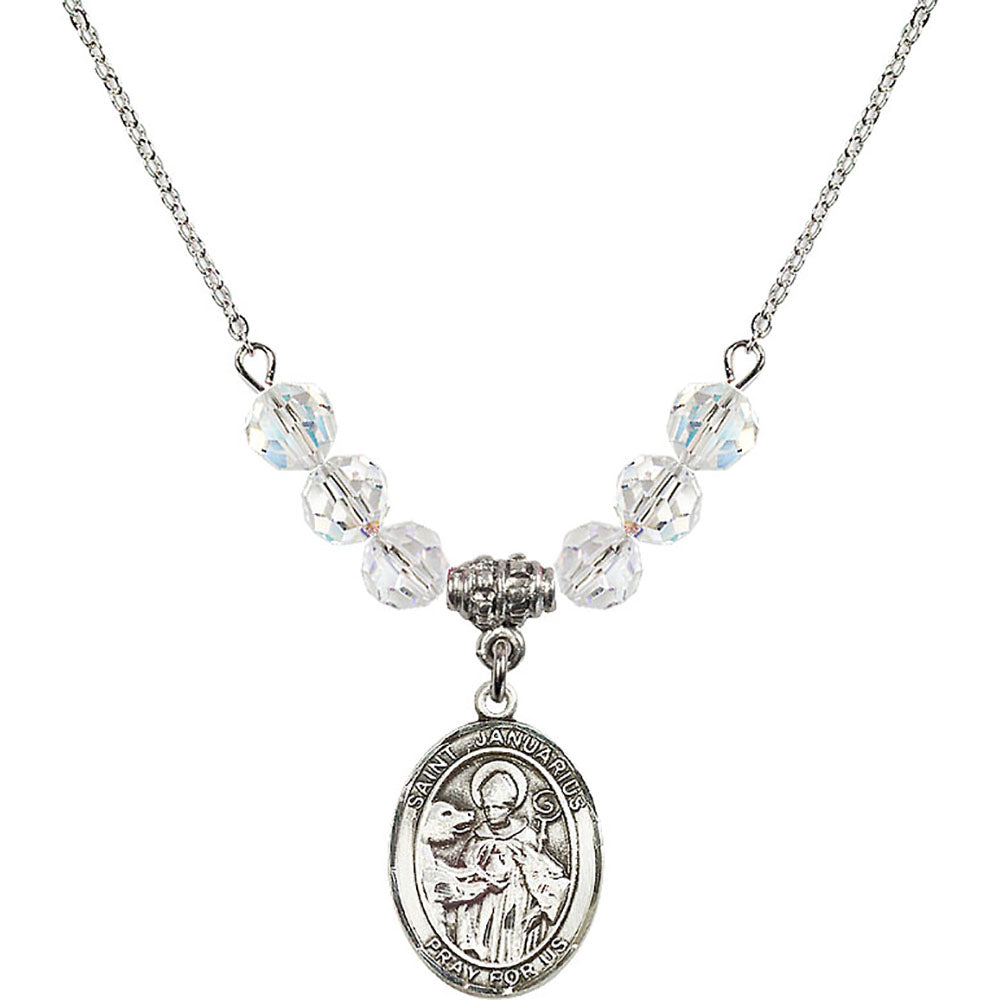 Sterling Silver Saint Januarius Birthstone Necklace with Crystal Beads - 8351