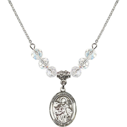 Sterling Silver Saint Januarius Birthstone Necklace with Crystal Beads - 8351