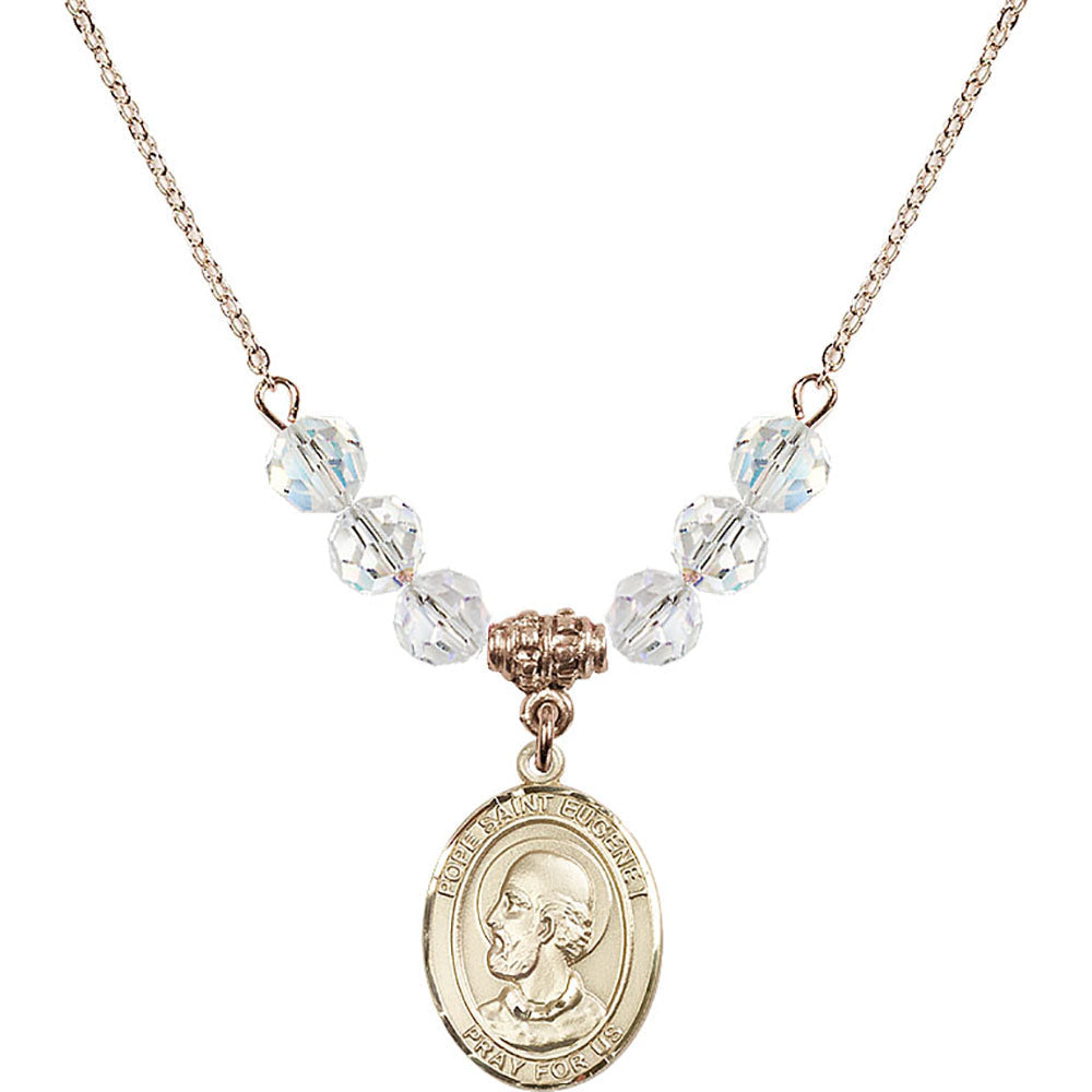 14kt Gold Filled Pope Saint Eugene I Birthstone Necklace with Crystal Beads - 8352