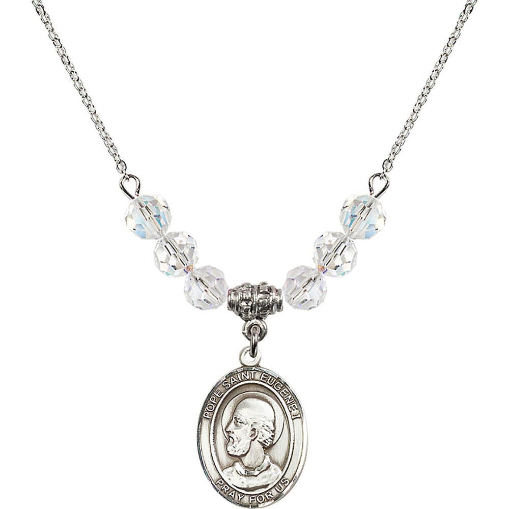 Sterling Silver Pope Saint Eugene I Birthstone Necklace with Crystal Beads - 8352