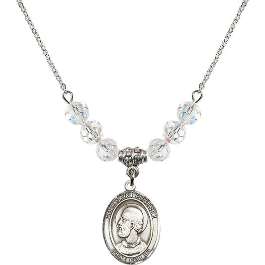 Sterling Silver Pope Saint Eugene I Birthstone Necklace with Crystal Beads - 8352