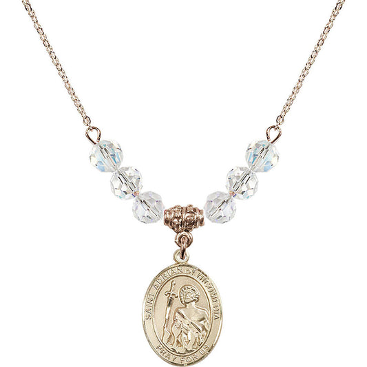 14kt Gold Filled Saint Adrian of Nicomedia Birthstone Necklace with Crystal Beads - 8353