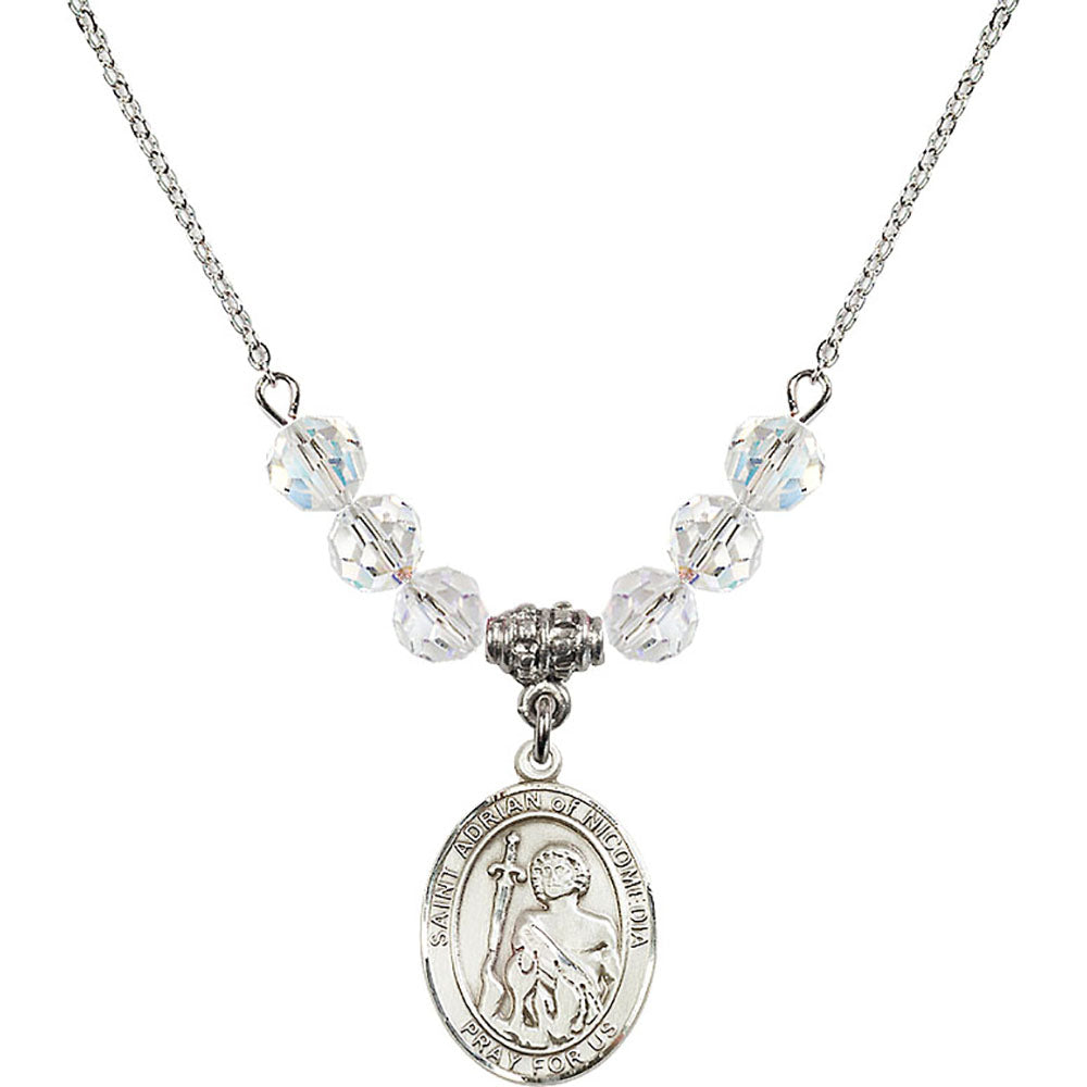 Sterling Silver Saint Adrian of Nicomedia Birthstone Necklace with Crystal Beads - 8353