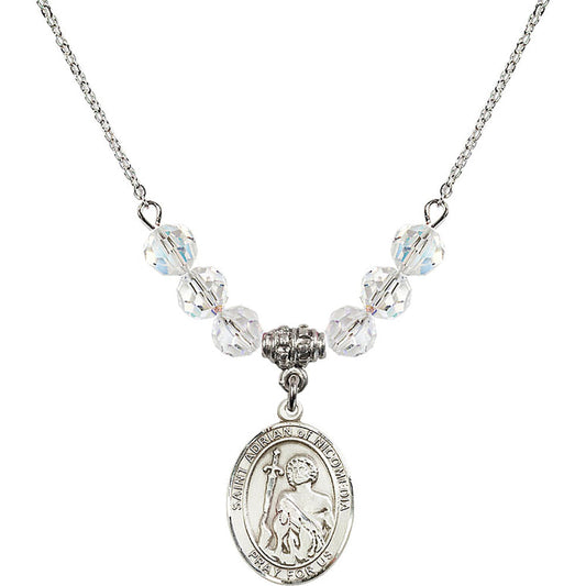 Sterling Silver Saint Adrian of Nicomedia Birthstone Necklace with Crystal Beads - 8353
