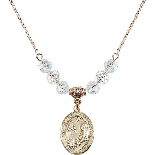 14kt Gold Filled Saint Catherine of Bologna Birthstone Necklace with Crystal Beads - 8354