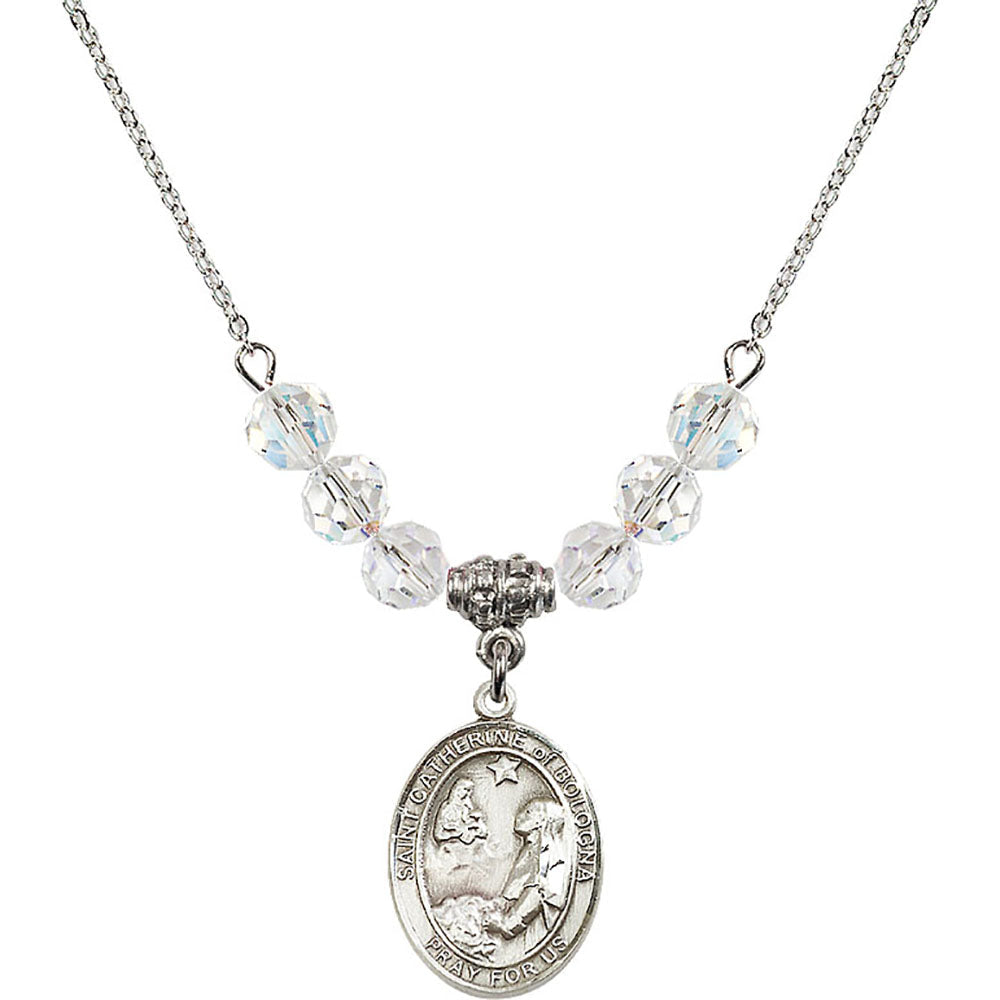 Sterling Silver Saint Catherine of Bologna Birthstone Necklace with Crystal Beads - 8354