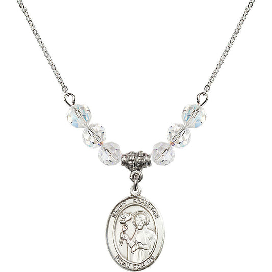 Sterling Silver Saint Dunstan Birthstone Necklace with Crystal Beads - 8355