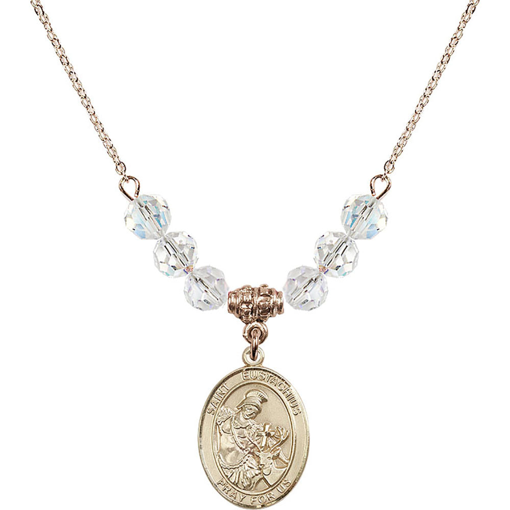 14kt Gold Filled Saint Eustachius Birthstone Necklace with Crystal Beads - 8356