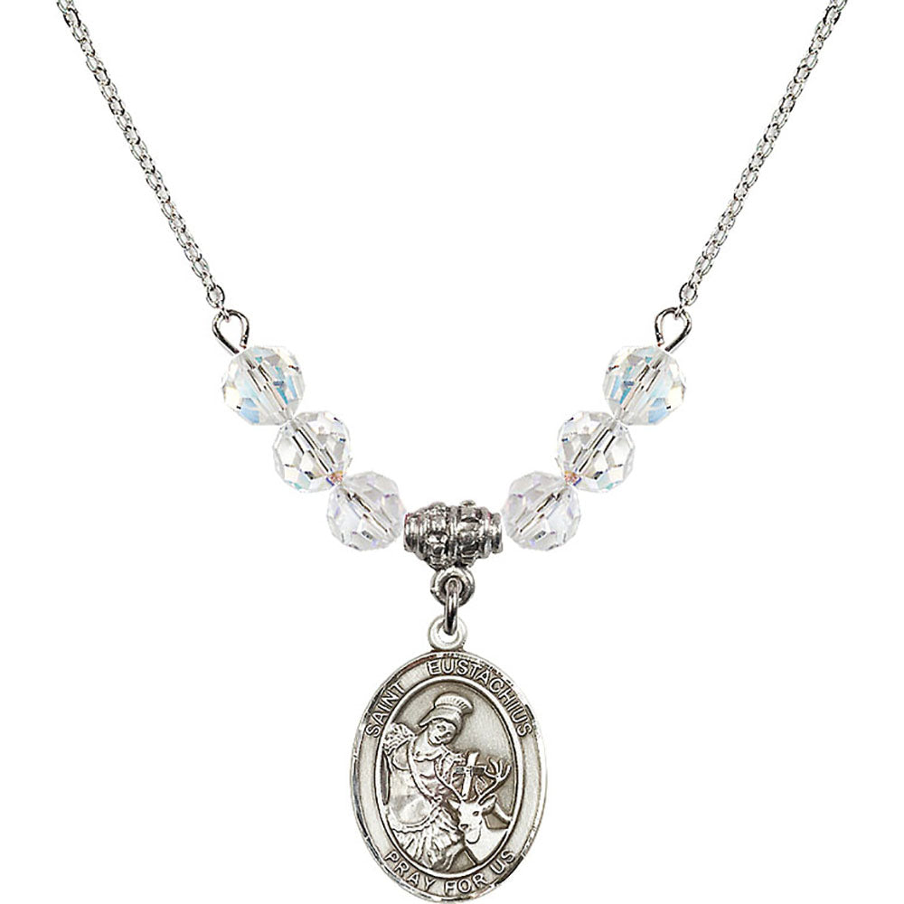 Sterling Silver Saint Eustachius Birthstone Necklace with Crystal Beads - 8356