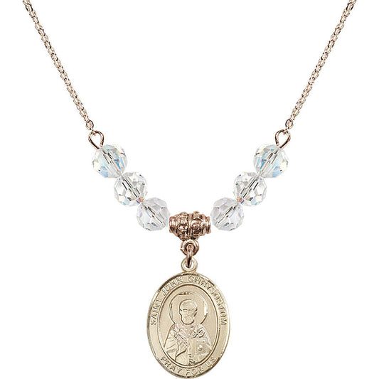 14kt Gold Filled Saint John Chrysostom Birthstone Necklace with Crystal Beads - 8357