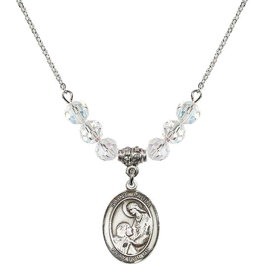 Sterling Silver Saint Paula Birthstone Necklace with Crystal Beads - 8359