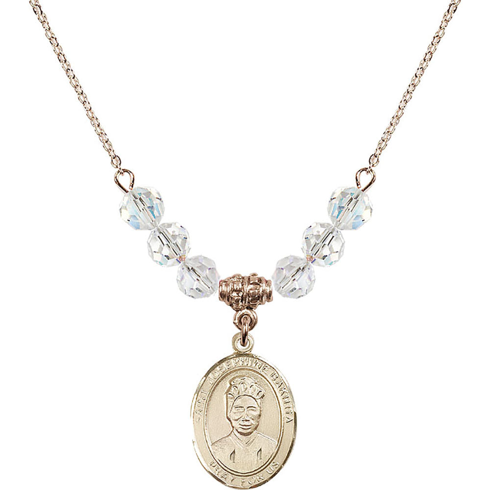 14kt Gold Filled Saint Josephine Bakhita Birthstone Necklace with Crystal Beads - 8360