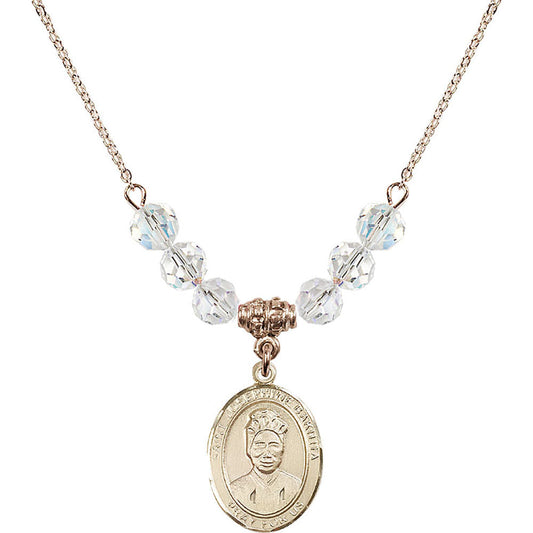 14kt Gold Filled Saint Josephine Bakhita Birthstone Necklace with Crystal Beads - 8360