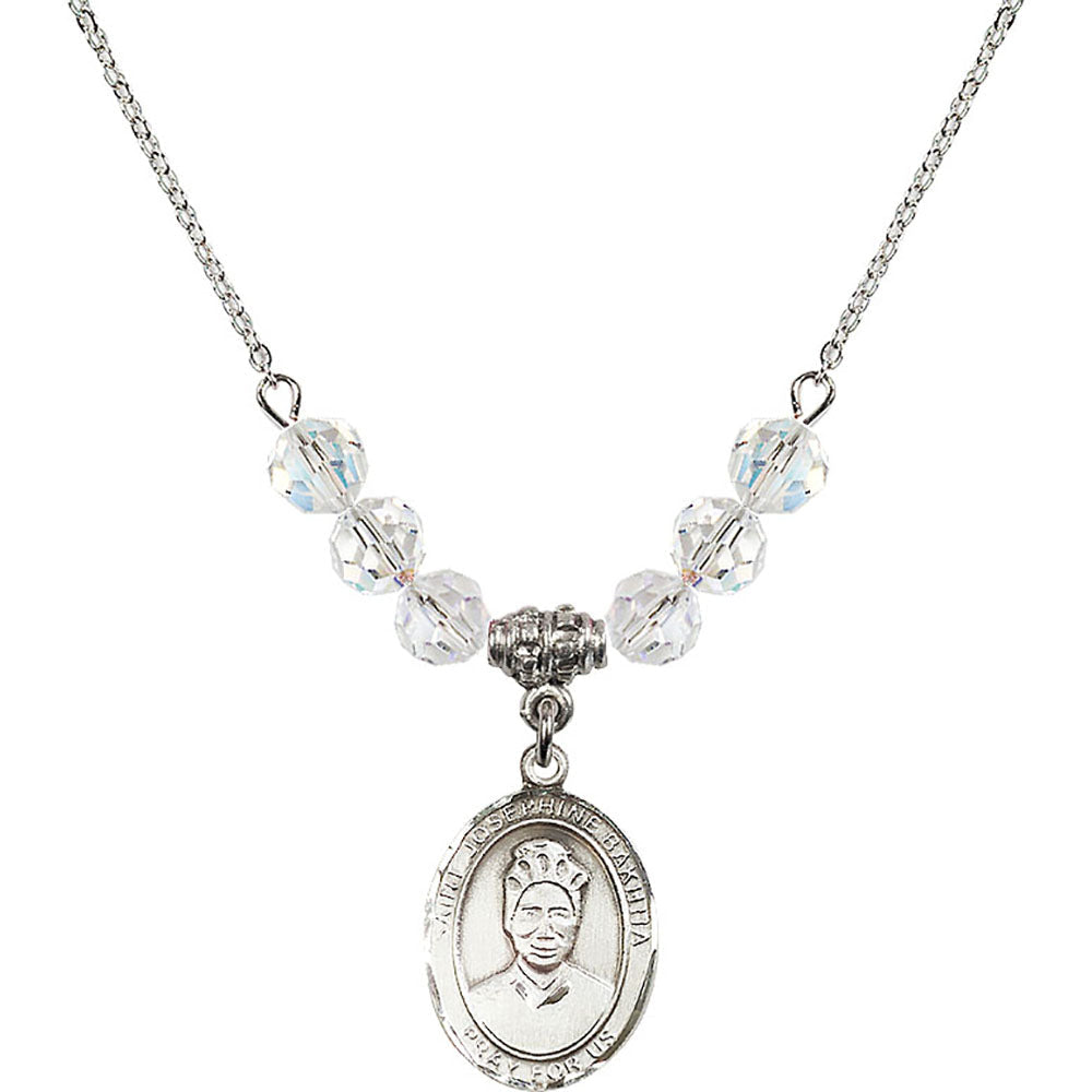 Sterling Silver Saint Josephine Bakhita Birthstone Necklace with Crystal Beads - 8360