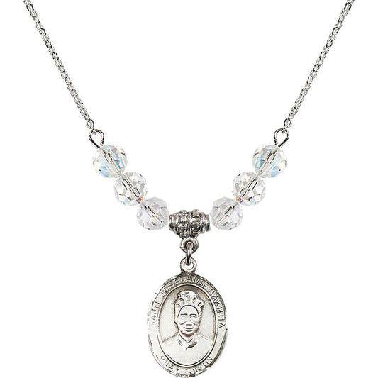 Sterling Silver Saint Josephine Bakhita Birthstone Necklace with Crystal Beads - 8360