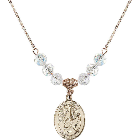 14kt Gold Filled Saint Edwin Birthstone Necklace with Crystal Beads - 8361