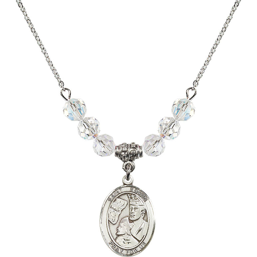 Sterling Silver Saint Edwin Birthstone Necklace with Crystal Beads - 8361