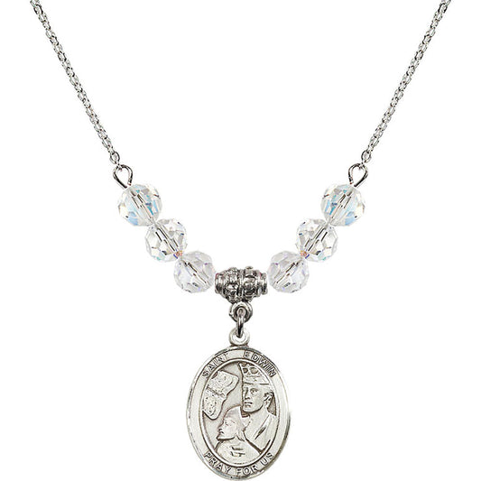 Sterling Silver Saint Edwin Birthstone Necklace with Crystal Beads - 8361