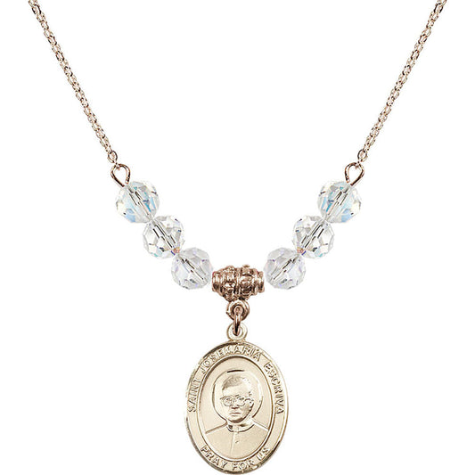 14kt Gold Filled Saint Josemaria Escriva Birthstone Necklace with Crystal Beads - 8362