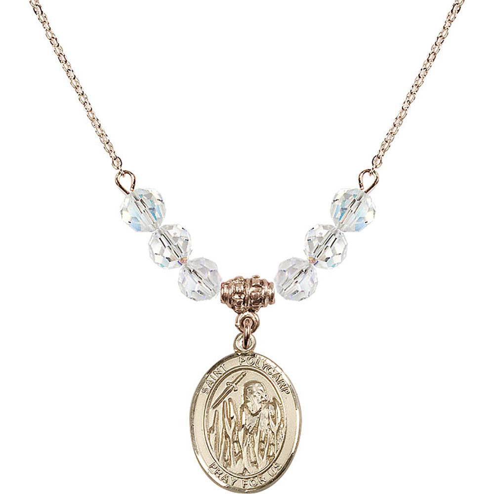 14kt Gold Filled Saint Polycarp of Smyrna Birthstone Necklace with Crystal Beads - 8363