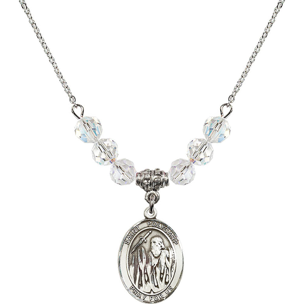 Sterling Silver Saint Polycarp of Smyrna Birthstone Necklace with Crystal Beads - 8363