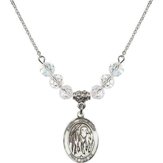 Sterling Silver Saint Polycarp of Smyrna Birthstone Necklace with Crystal Beads - 8363