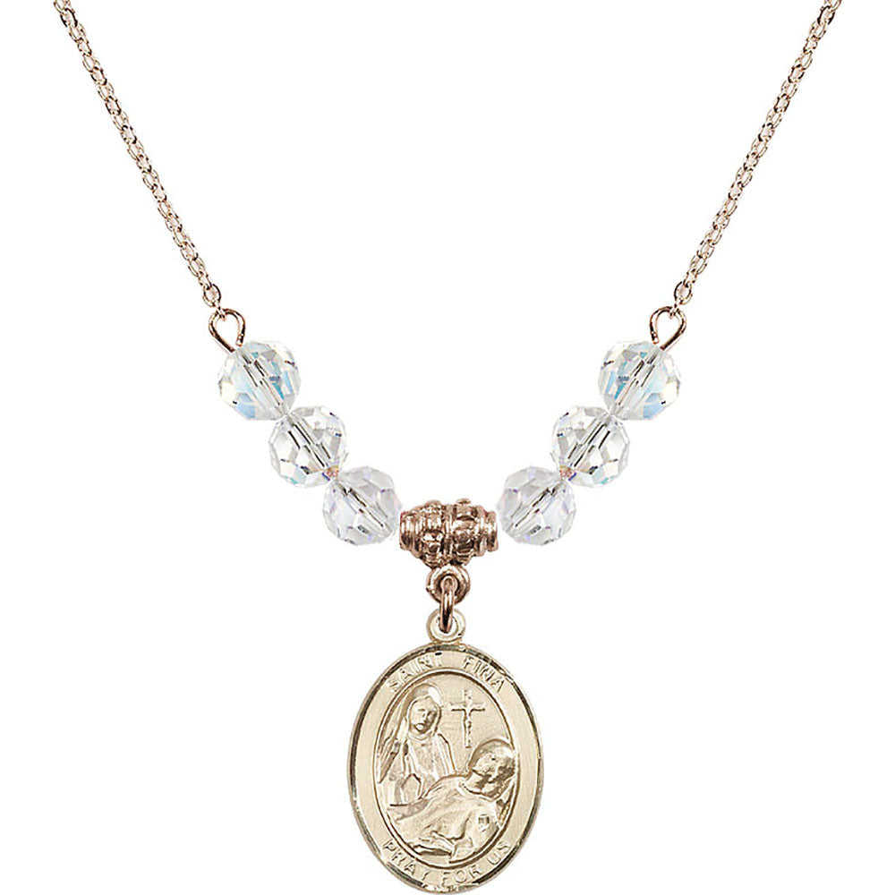 14kt Gold Filled Saint Fina Birthstone Necklace with Crystal Beads - 8364