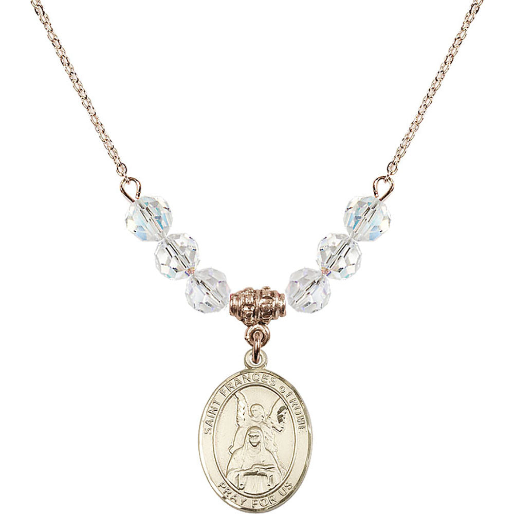 14kt Gold Filled Saint Frances of Rome Birthstone Necklace with Crystal Beads - 8365