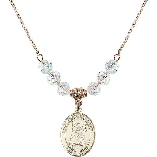 14kt Gold Filled Saint Frances of Rome Birthstone Necklace with Crystal Beads - 8365
