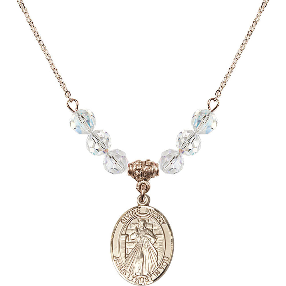 14kt Gold Filled Divine Mercy Birthstone Necklace with Crystal Beads - 8366