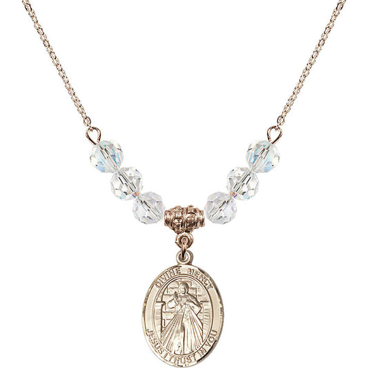 14kt Gold Filled Divine Mercy Birthstone Necklace with Crystal Beads - 8366