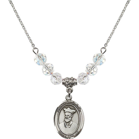 Sterling Silver Saint Philip Neri Birthstone Necklace with Crystal Beads - 8369