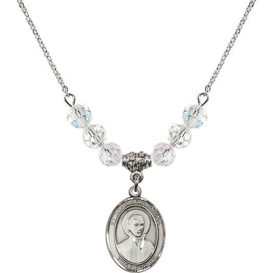 Sterling Silver Saint John Berchmans Birthstone Necklace with Crystal Beads - 8370