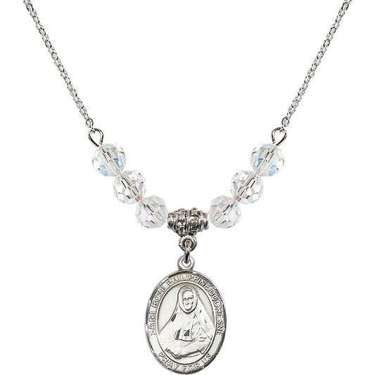 Sterling Silver Saint Rose Philippine Duchesne Birthstone Necklace with Crystal Beads - 8371