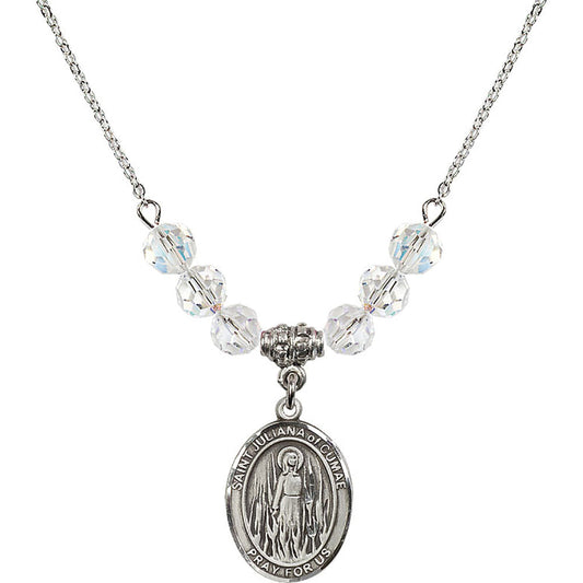 Sterling Silver Saint Juliana of Cumae Birthstone Necklace with Crystal Beads - 8372