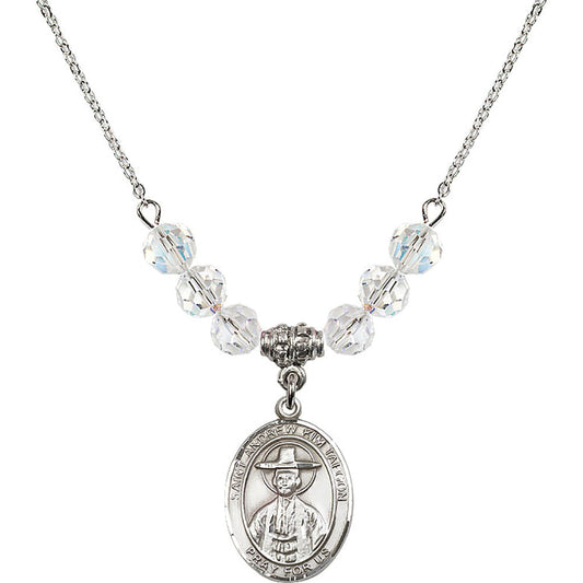 Sterling Silver Saint Andrew Kim Taegon Birthstone Necklace with Crystal Beads - 8373
