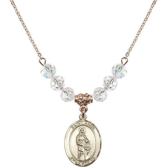 14kt Gold Filled Saint Anne Birthstone Necklace with Crystal Beads - 8374