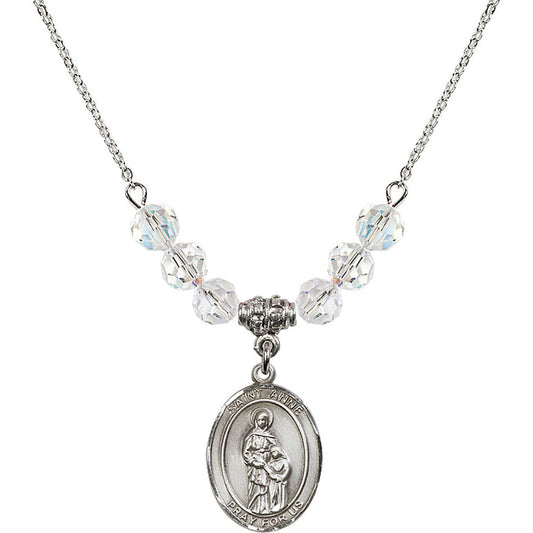 Sterling Silver Saint Anne Birthstone Necklace with Crystal Beads - 8374