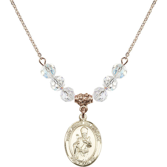 14kt Gold Filled Saint Simon the Apostle Birthstone Necklace with Crystal Beads - 8375