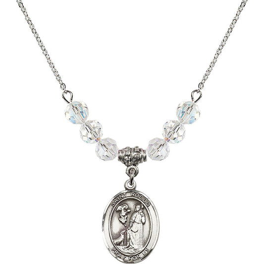 Sterling Silver Saint Rocco Birthstone Necklace with Crystal Beads - 8377