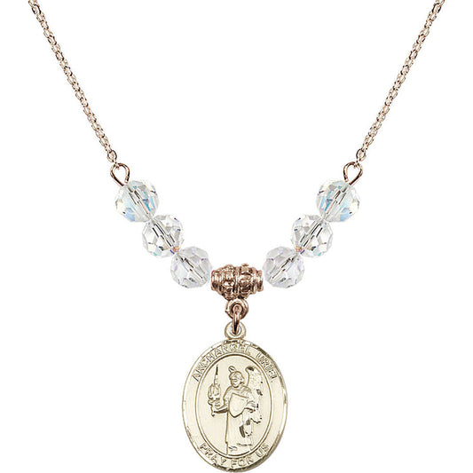 14kt Gold Filled Saint Uriel the Archangel Birthstone Necklace with Crystal Beads - 8378