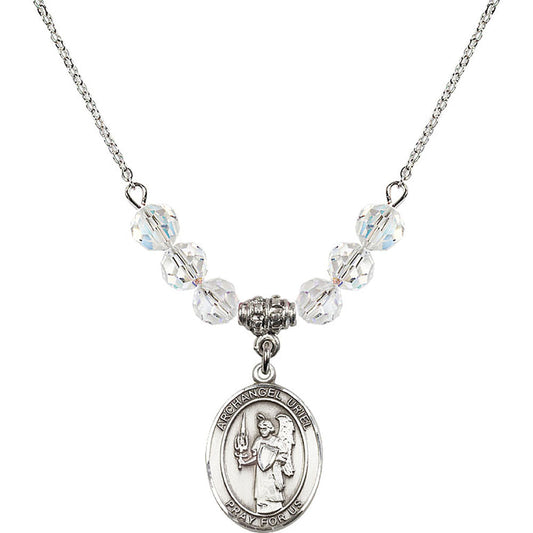 Sterling Silver Saint Uriel the Archangel Birthstone Necklace with Crystal Beads - 8378