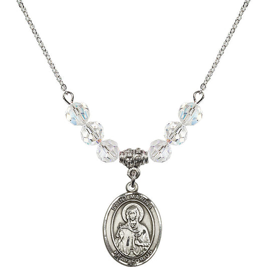 Sterling Silver Saint Marina Birthstone Necklace with Crystal Beads - 8379