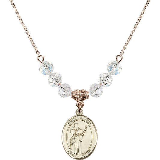 14kt Gold Filled Saint Aidan of Lindesfarne Birthstone Necklace with Crystal Beads - 8381