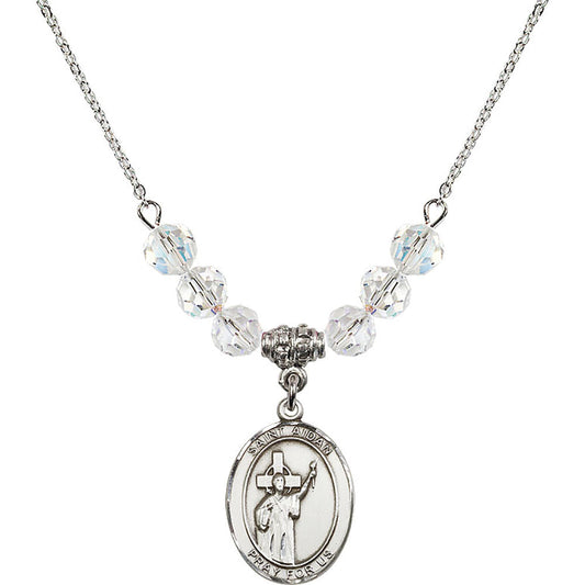 Sterling Silver Saint Aidan of Lindesfarne Birthstone Necklace with Crystal Beads - 8381